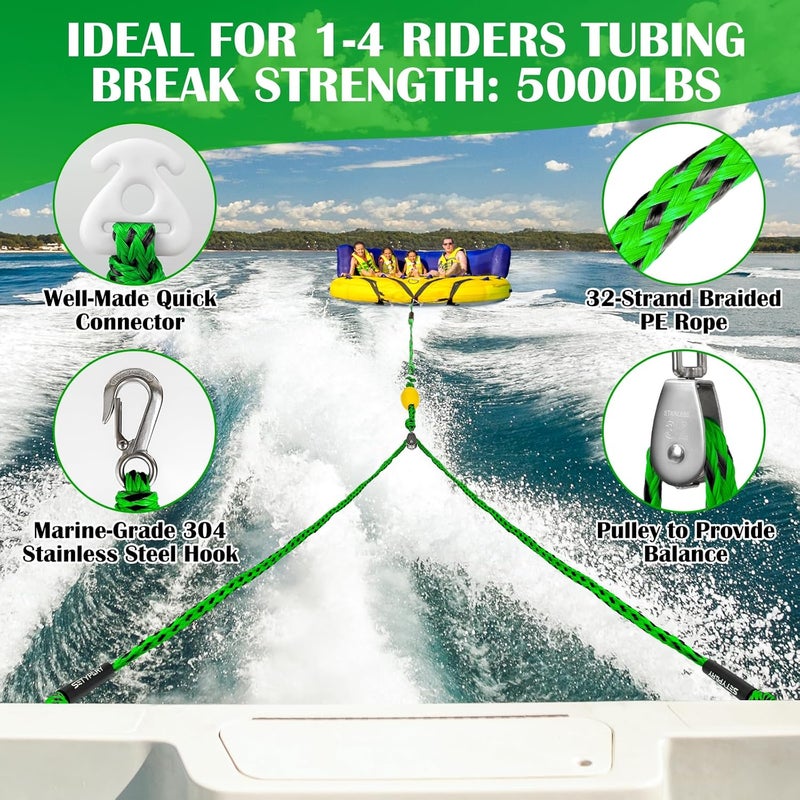 SETYPARY Boat Tow Harness for Tubing, Self Centering Tow Harness for 1-4 Riders Towable Tubes, Floating Boat Tow Rope for Watersports - Image 2